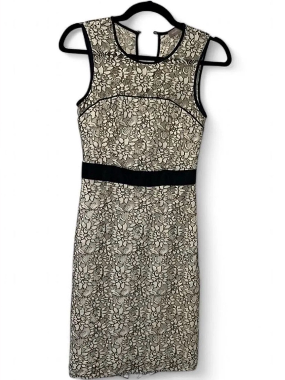 Banana Republic Black and Cream Floral Lace Midi Dress